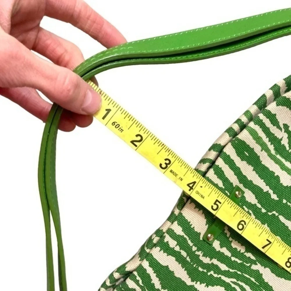 Kate spade green zebra canvas and leather vintage tote bag